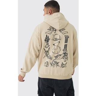 Mens Sand Plus Patchwork Tattoo Print Oversized Hoodie