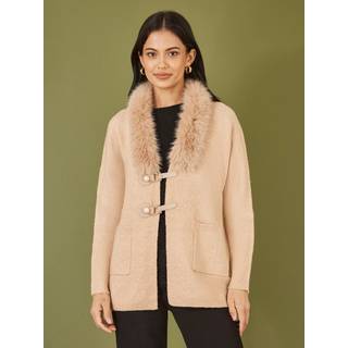 Yumi Yumi Natural Cardigan With Detachable Faux Fur Collar Trim