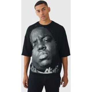 Mens Black Oversized Open Stitch Biggie License Printed Knitted T-shirt