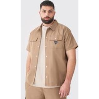Mens Taupe Plus Regular Patch Pocket Nylon Man Overshirt