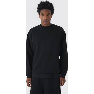 Mens Black 330GSM Oversized Basic Crew Neck Sweatshirt