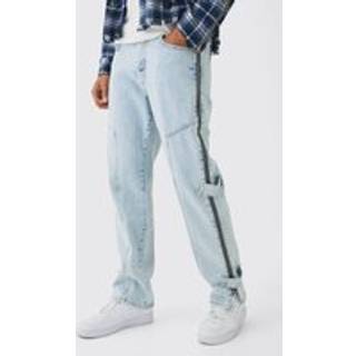 Mens Light Blue Relaxed Rigid Zip Detail Acid Washed Jeans