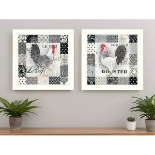 S?t med to sort / hvide hane hvide indrammede printv?gskunst