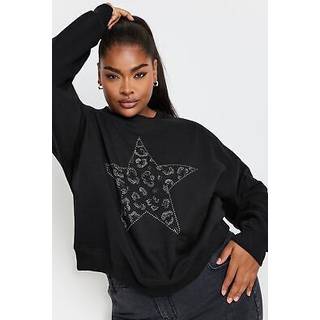 Yours Curve Yours Curve Black Diamante Leopard Print Sweatshirt
