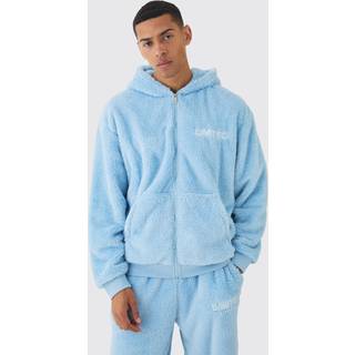 Mens Light Blue Oversized Zip Through Limited Edition Teddy Borg Hoodie