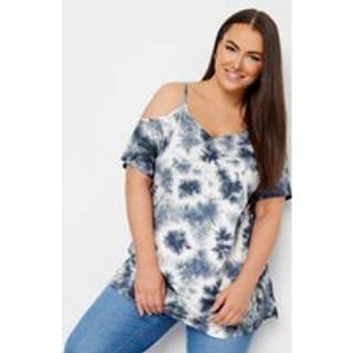 Yours Curve Yours Curve Blue Tie Dye Strappy Cold Shoulder T-Shirt