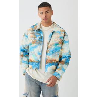 Mens Boxy Abstract Print Harrington Jacket In Blue