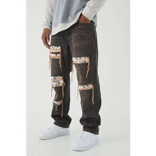 Mens Brown Relaxed Rigid Dirty Wash Ripped Jeans