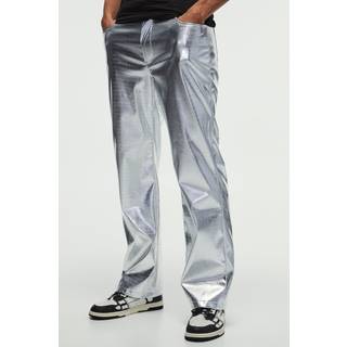 Mens Silver Straight Faux Snake Skin Pu Trousers