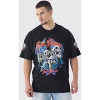 Mens Tall Pour Homme Skull Print Oversized T-shirt in Black