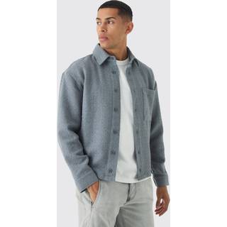 Mens Charcoal Regular Fit Boucle Overshirt