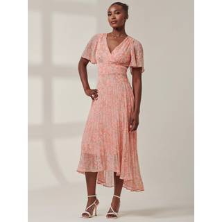 Jolie Moi Jolie Moi Chorm Pink Chelsea Pleated Chiffon Dip Hem Maxi Dress