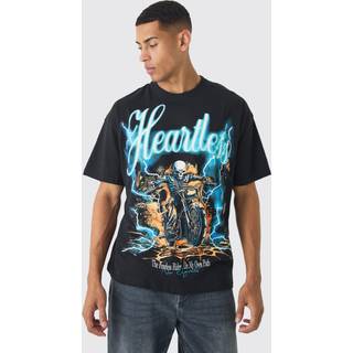 Mens Black Oversized Heartless Skull Large Scale Graphic T-Shirt