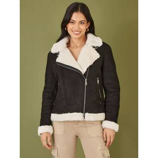 Yumi Yumi Black Faux Suede And Shearling Biker Jacket