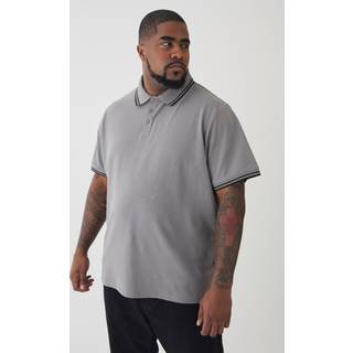 Mens Plus Slim Tipped Pique Polo In Slate Grey
