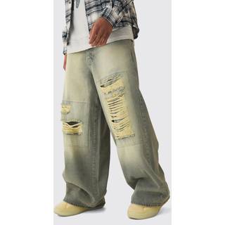 Mens Green Extreme Baggy Rigid Box Ripped Jeans