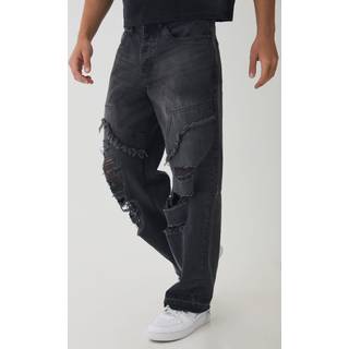 Mens Charcoal Relaxed Fit Ripped Distressed Carpenter Jeans