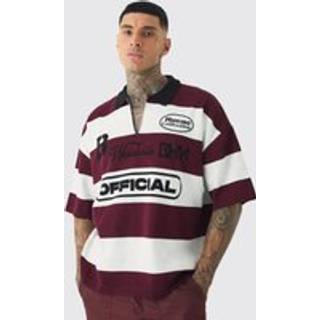 Mens Burgundy Tall Oversized Boxy Football Knitted Polo Shirt