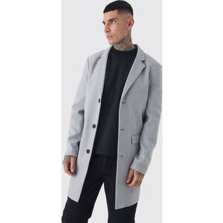 Mens Tall Single Breasted Wool Look Overcoat in Grey