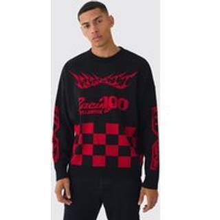 Mens Oversized Moto Graphic Jumper in Black