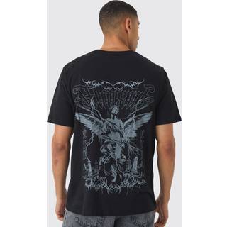 Mens Black Regular Fit Large Scale Washed Renaissance Print T-Shirt
