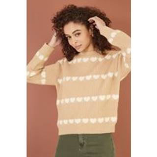 Yumi Yumi Brown Knitted Jumper With Heart Stripes