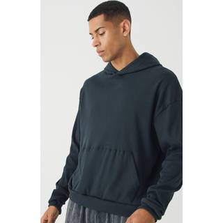 Mens Black Oversized Boxy Heavy Ribbed Hoodie