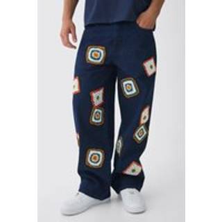 Mens Indigo Baggy Fit Crochet Denim Jeans