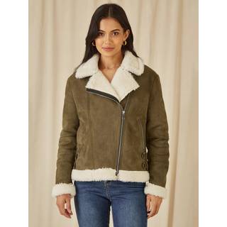 Yumi Yumi Green Faux Suede And Shearling Biker Jacket