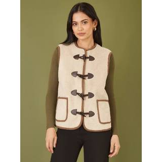 Yumi Yumi Cream Borg Gilet With Faux Leather Button Details