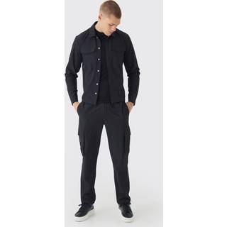 Mens Black Technical Stretch Cargo Shirt & Trouser Set