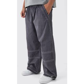 Mens Charcoal Elasticated Waist Parachute Oil Wash Trousers
