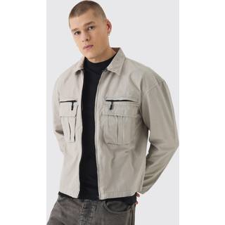 Mens Stone Oversized Peached Nylon Utility Overshirt