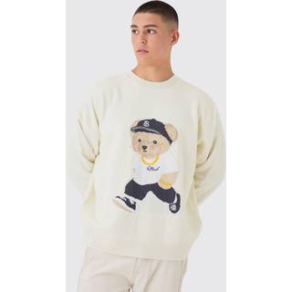 Mens Ecru Oversized Teddy Graphic Jumper