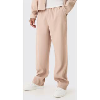 Mens Taupe Tall Pleated Relaxed Fit Trousers