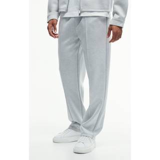 Mens Grey Marl Straight Leg Pintuck Scuba Trouser