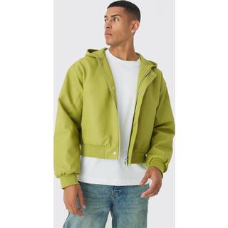 Mens Boxy Hooded Pu Bomber Jacket In Lime