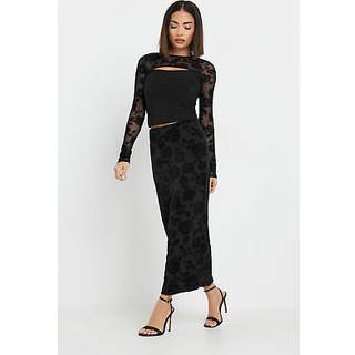 PixieGirl Petite PixieGirl Petite Black Velevet Rose Detailed Skirt