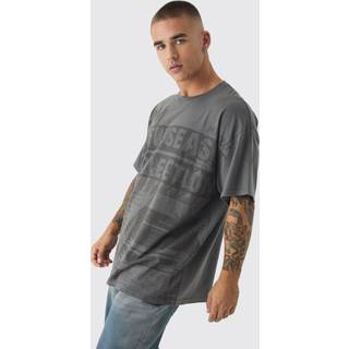 Mens Charcoal Oversized Newspaper Vintage Washed Graphic T-shirt