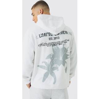 Mens White Oversized Floral Back Print Hoodie