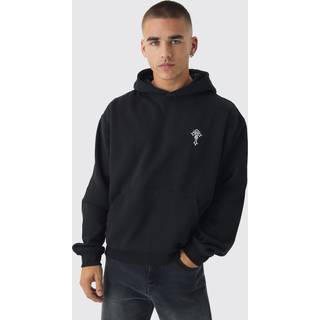 Mens Black Oversized Boxy Gothic Cross Embroidery Hoodie