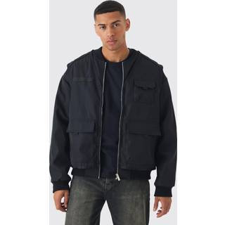 Mens Faux Layer Utility Vest Bomber Jacket In Black