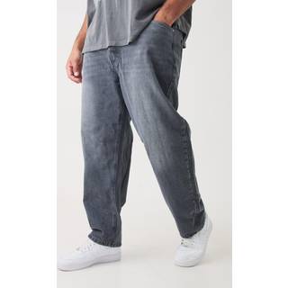 Mens Mid Grey Plus Tapered Rigid Jeans