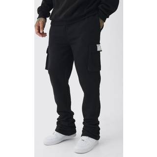Mens Black Tall Skinny Fit Extreme Stacked Woven Tab Cargo Joggers