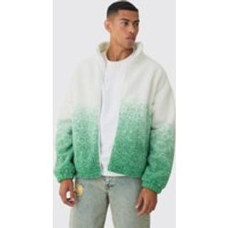 Mens Oversized Ombre Borg Funnel Neck Jacket In Green