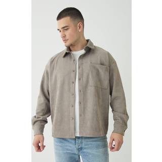 Mens Taupe Tall Faux Suede Button Through Overshirt
