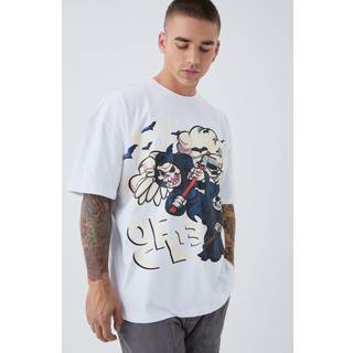 Mens White Oversized Puff Print OFCL Skull T-Shirt