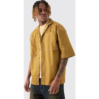 Mens Brown Tall Twill Drop Revere Contrast Stitch Shirt