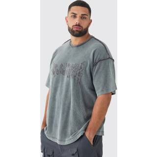Mens Charcoal Plus Knitted Distressed Boxy Oversized T-shirt