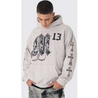 Mens Taupe Oversized Washed Cross Print Hoodie